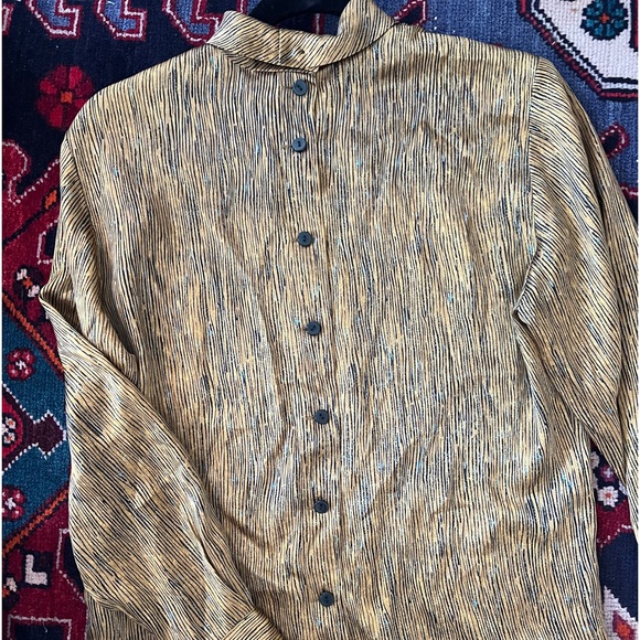 Vintage Linda Allred for Ellen Tracy silk blouse gold with specks of teal - Picture 2 of 6